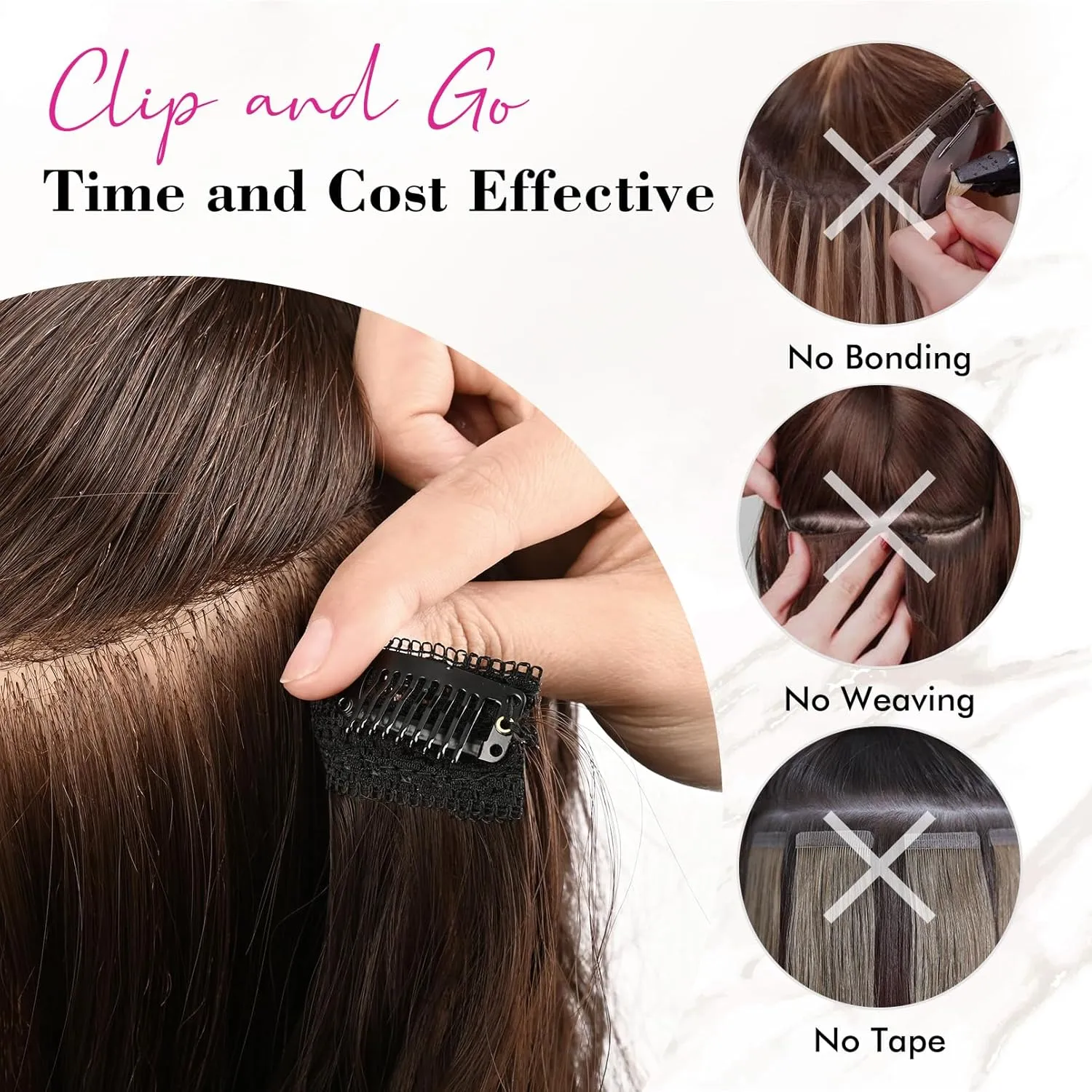 REECHO Hair Extensions, 4PCS Clip in Hair Extensions 24" Thick Long Beach Waves Black hair extensions HE003 Invisible Lace Weft Natural Soft Synthetic Hairpieces for Women – Black