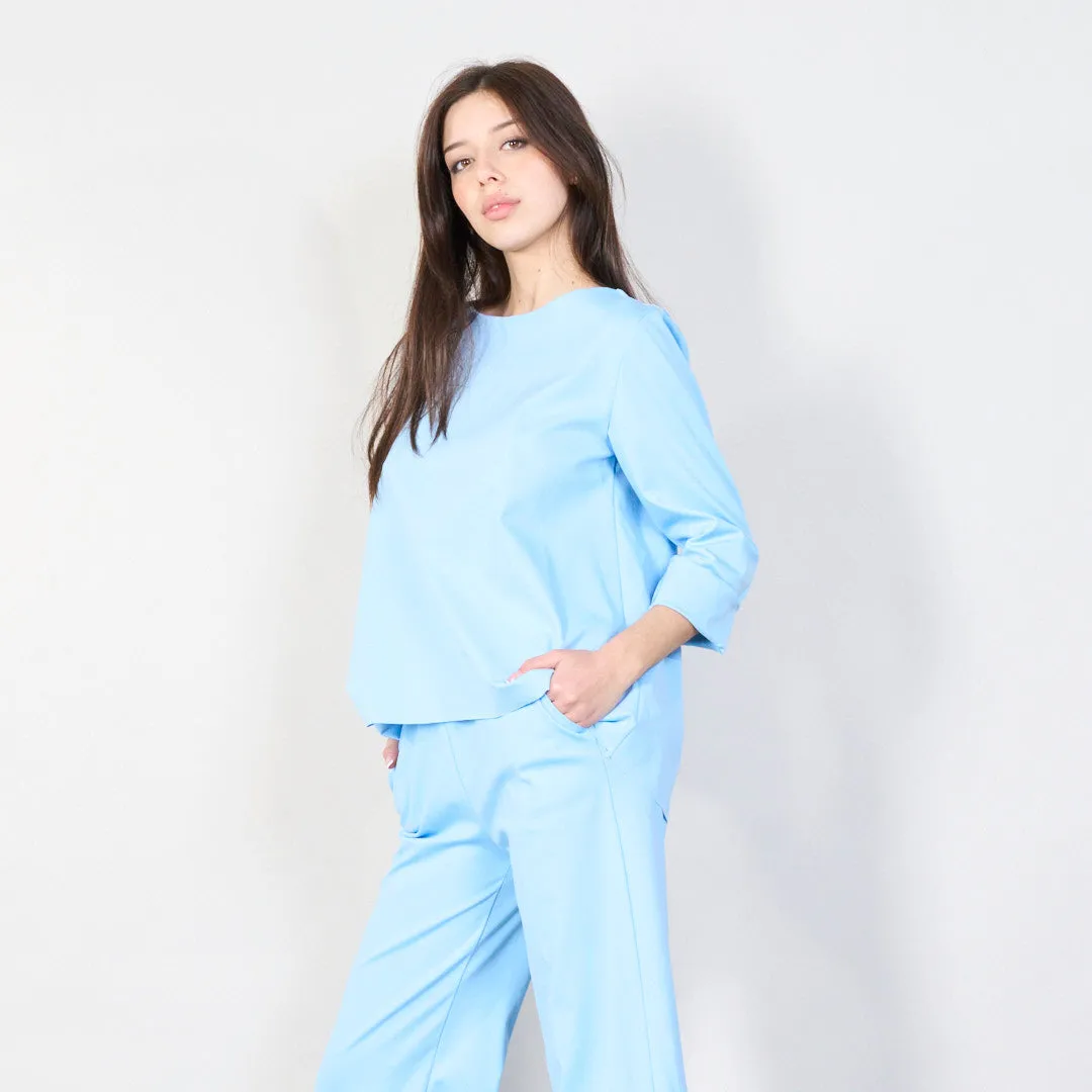 Relaxed boat neck top with rolled sleeves wholesale