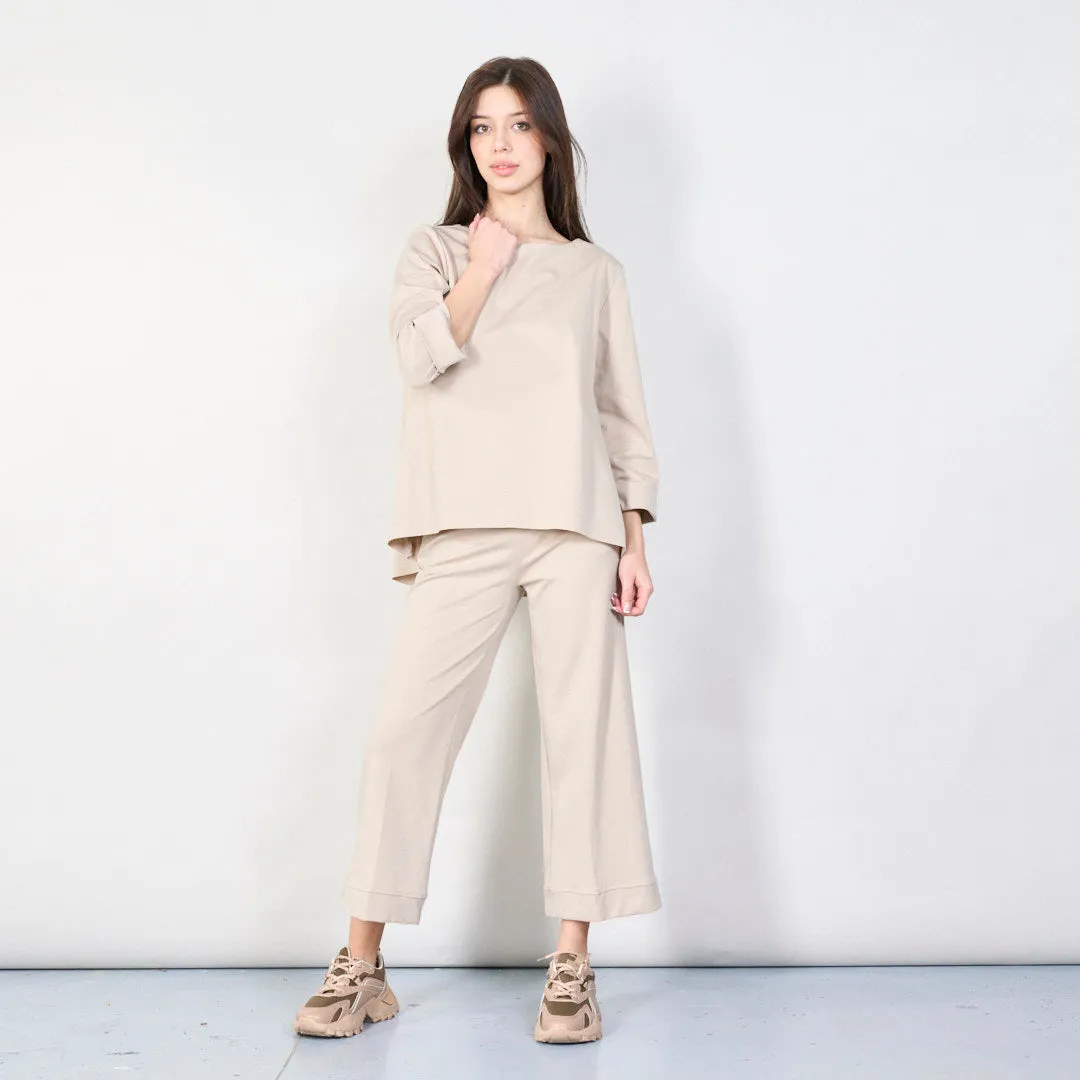 Relaxed boat neck top with rolled sleeves wholesale