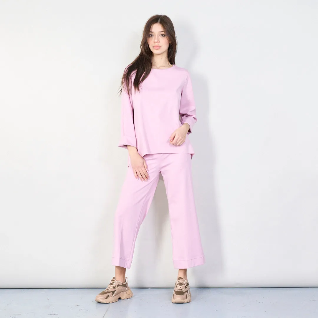 Relaxed boat neck top with rolled sleeves wholesale