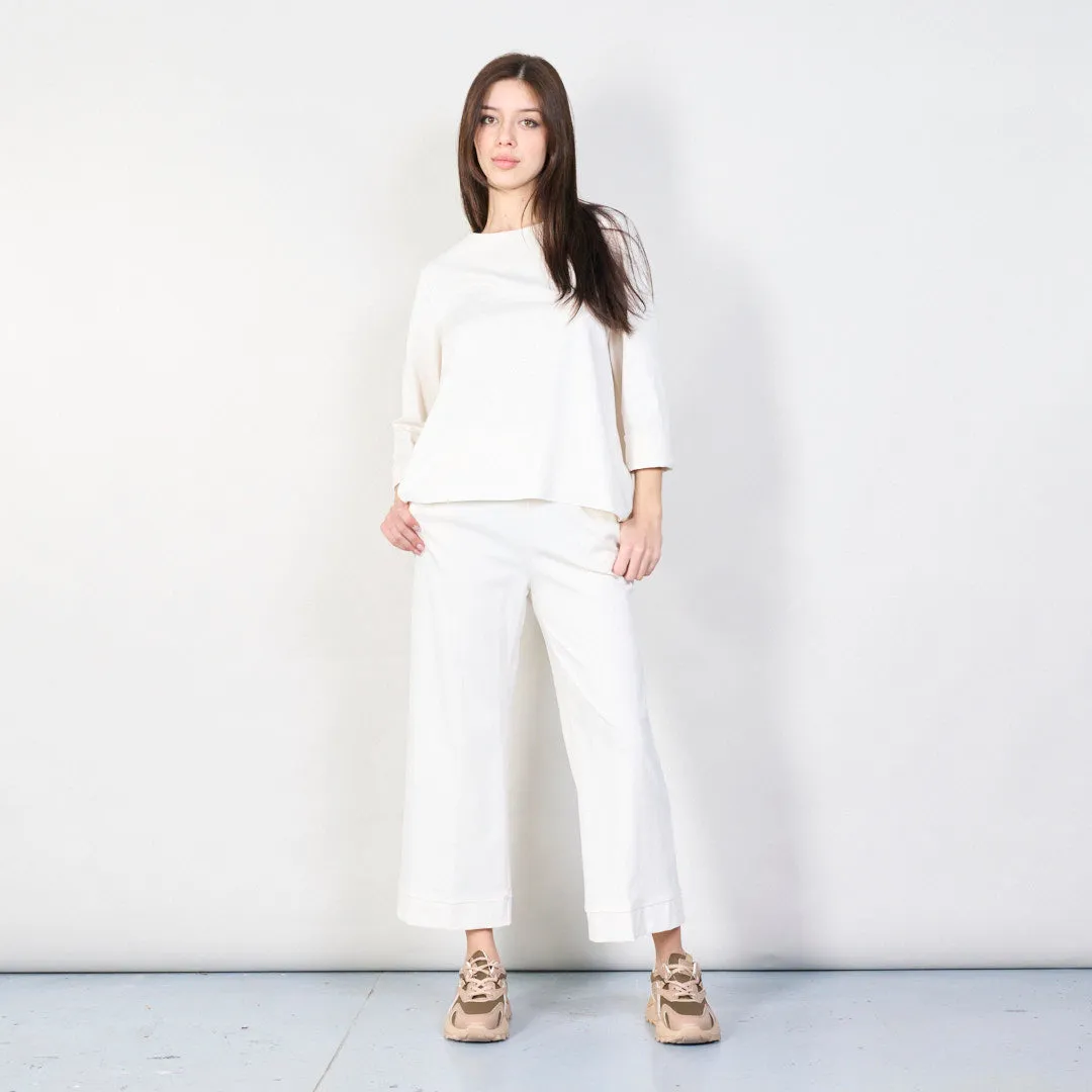 Relaxed boat neck top with rolled sleeves wholesale