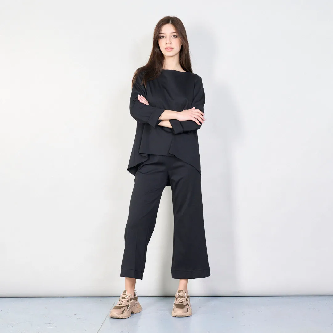 Relaxed boat neck top with rolled sleeves wholesale