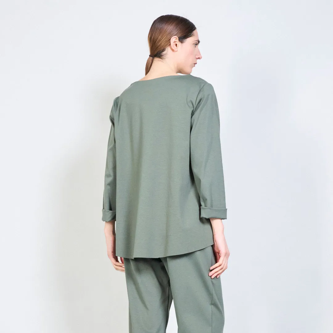 Relaxed boat neck top with rolled sleeves wholesale
