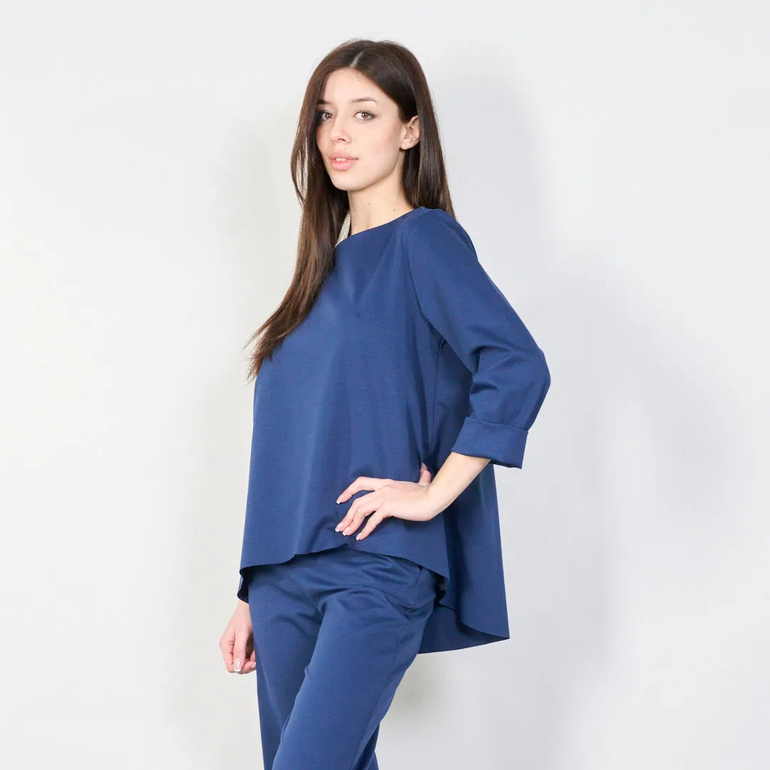 Relaxed boat neck top with rolled sleeves wholesale