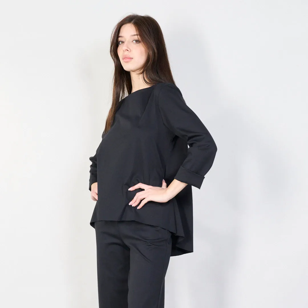 Relaxed boat neck top with rolled sleeves wholesale
