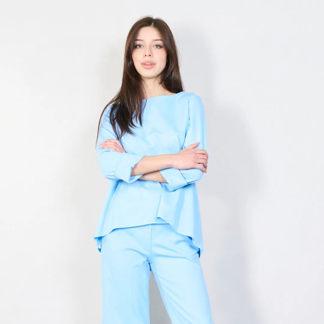 Relaxed boat neck top with rolled sleeves wholesale