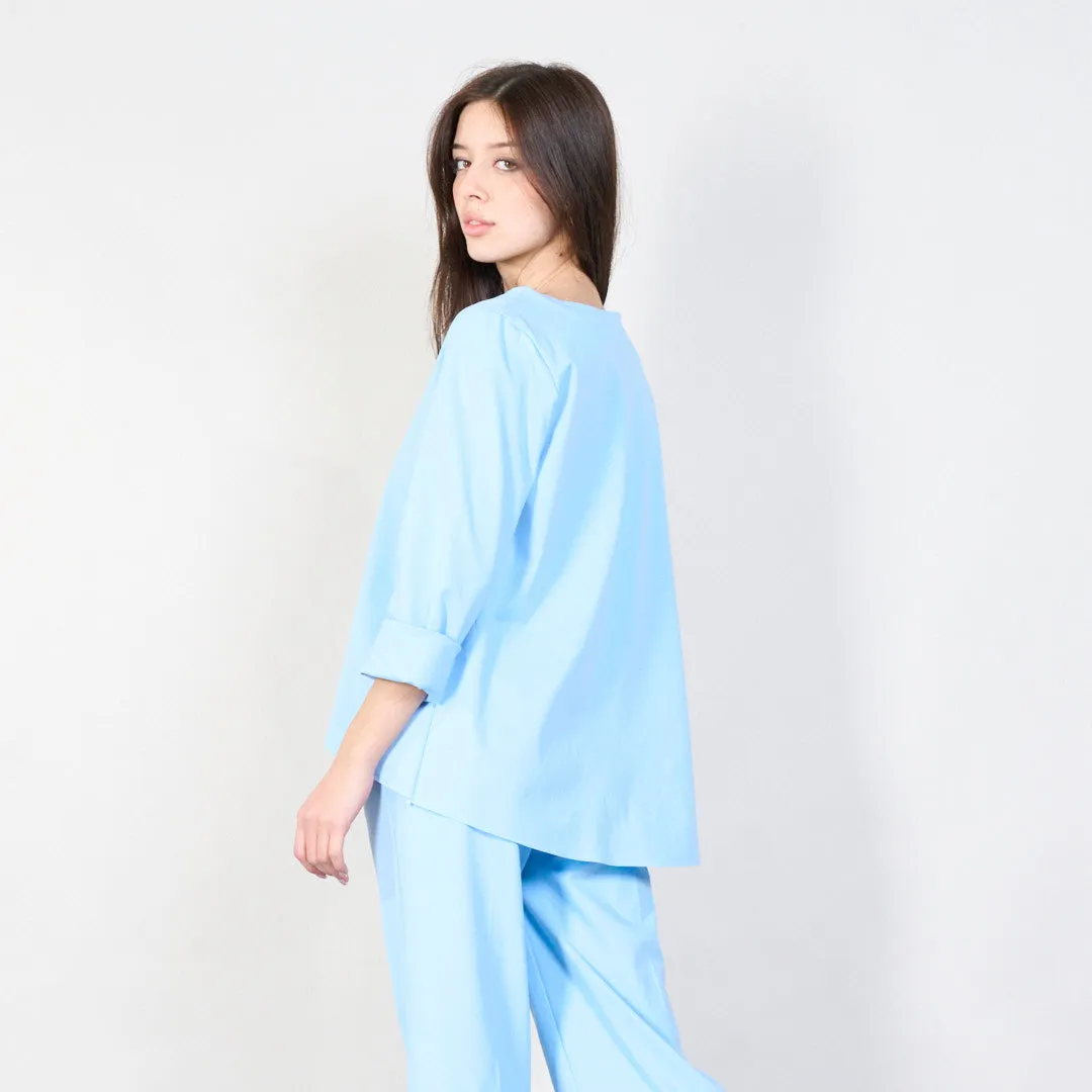 Relaxed boat neck top with rolled sleeves wholesale