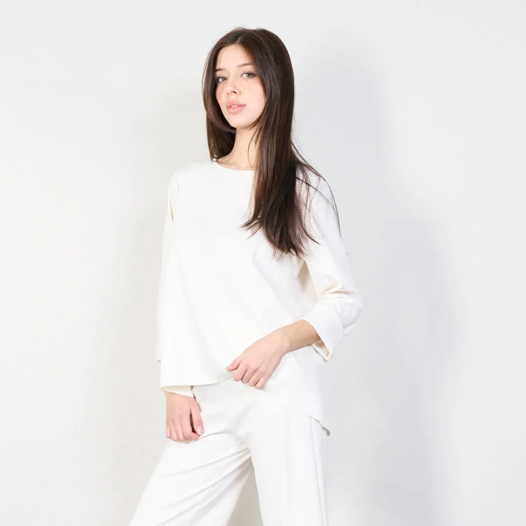 Relaxed boat neck top with rolled sleeves wholesale