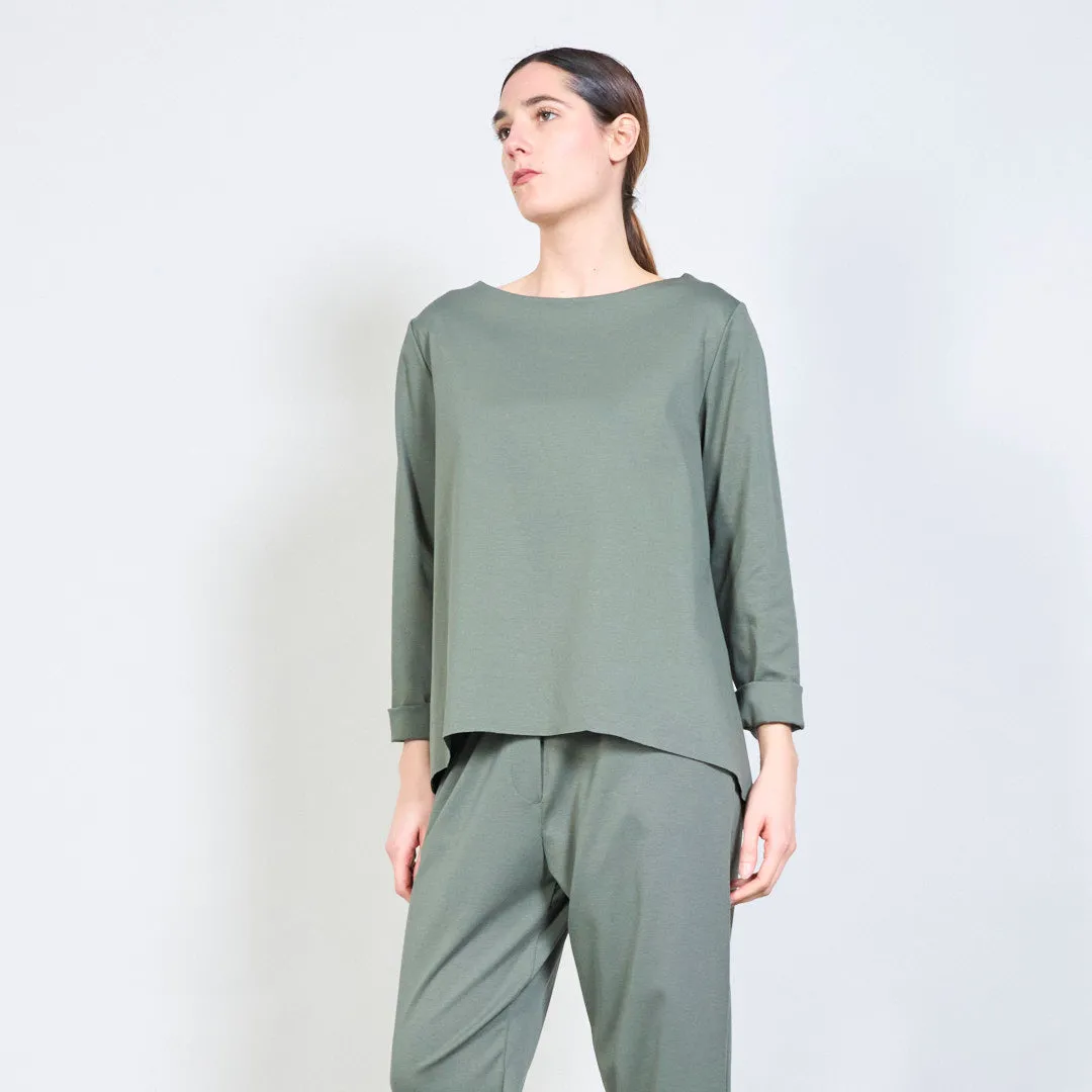 Relaxed boat neck top with rolled sleeves wholesale