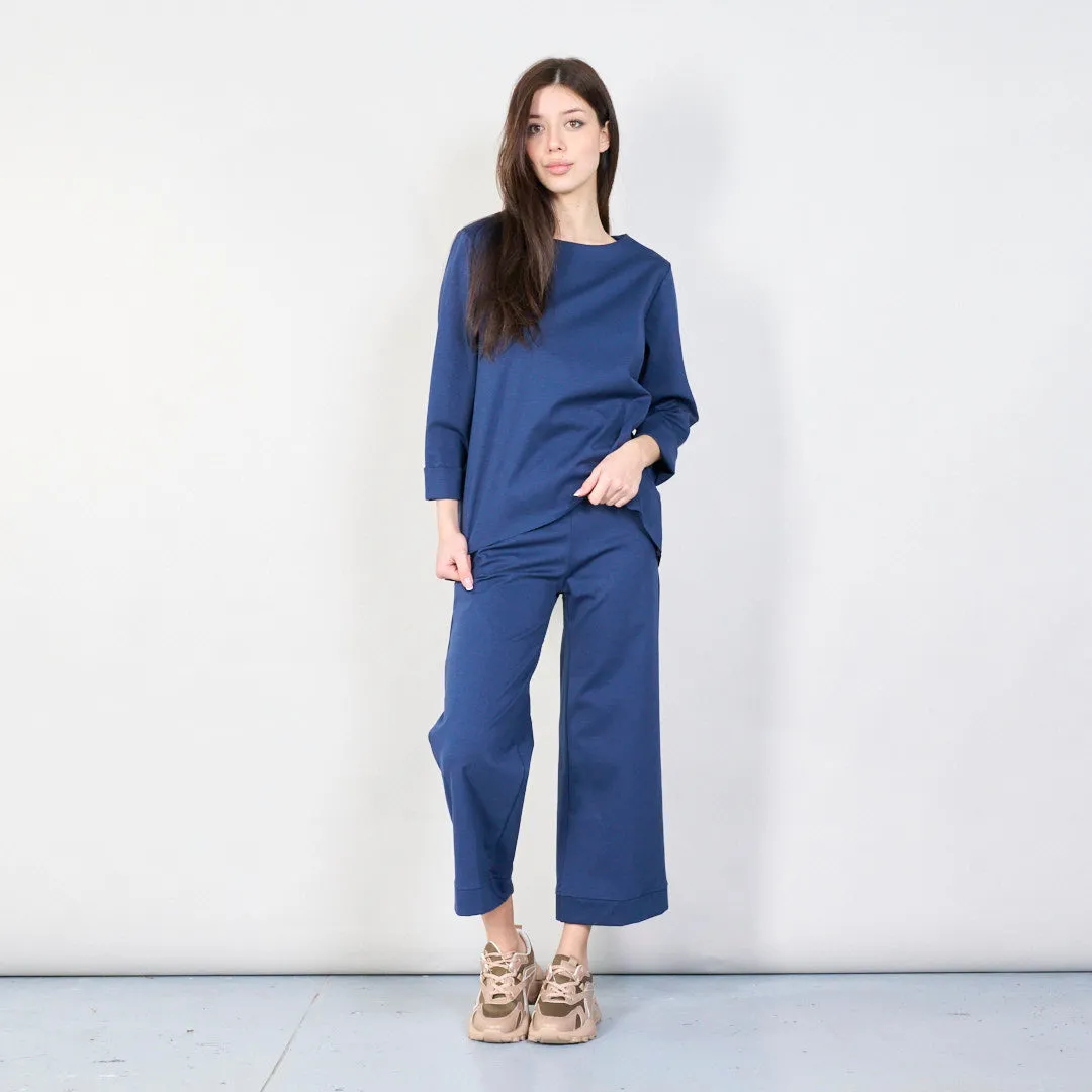 Relaxed boat neck top with rolled sleeves wholesale