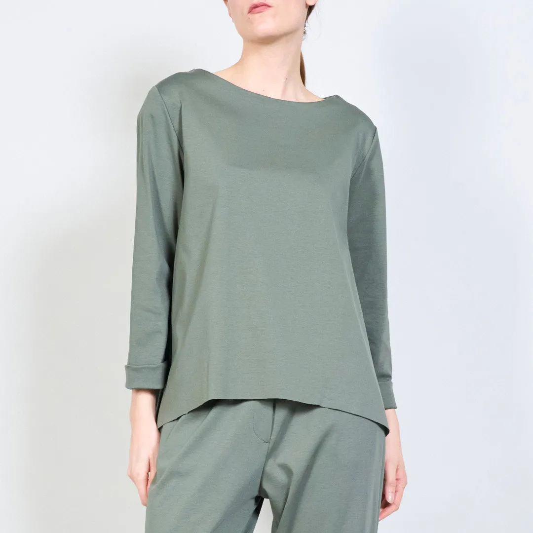 Relaxed boat neck top with rolled sleeves wholesale