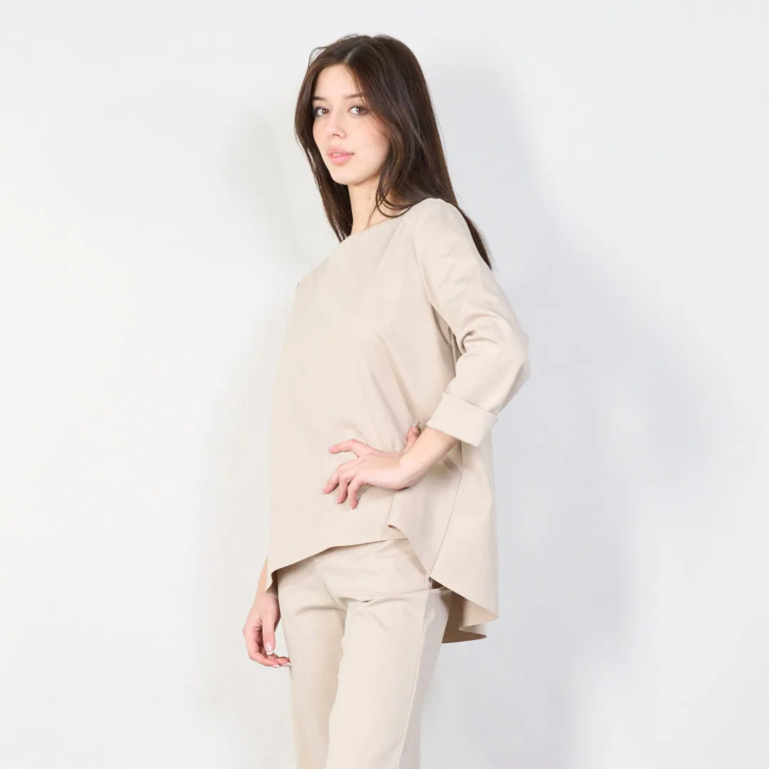 Relaxed boat neck top with rolled sleeves wholesale