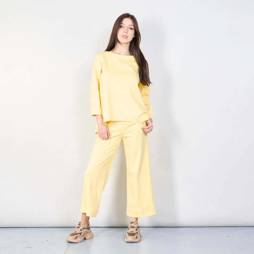 Relaxed boat neck top with rolled sleeves wholesale