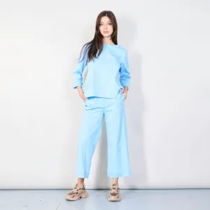 Relaxed boat neck top with rolled sleeves wholesale
