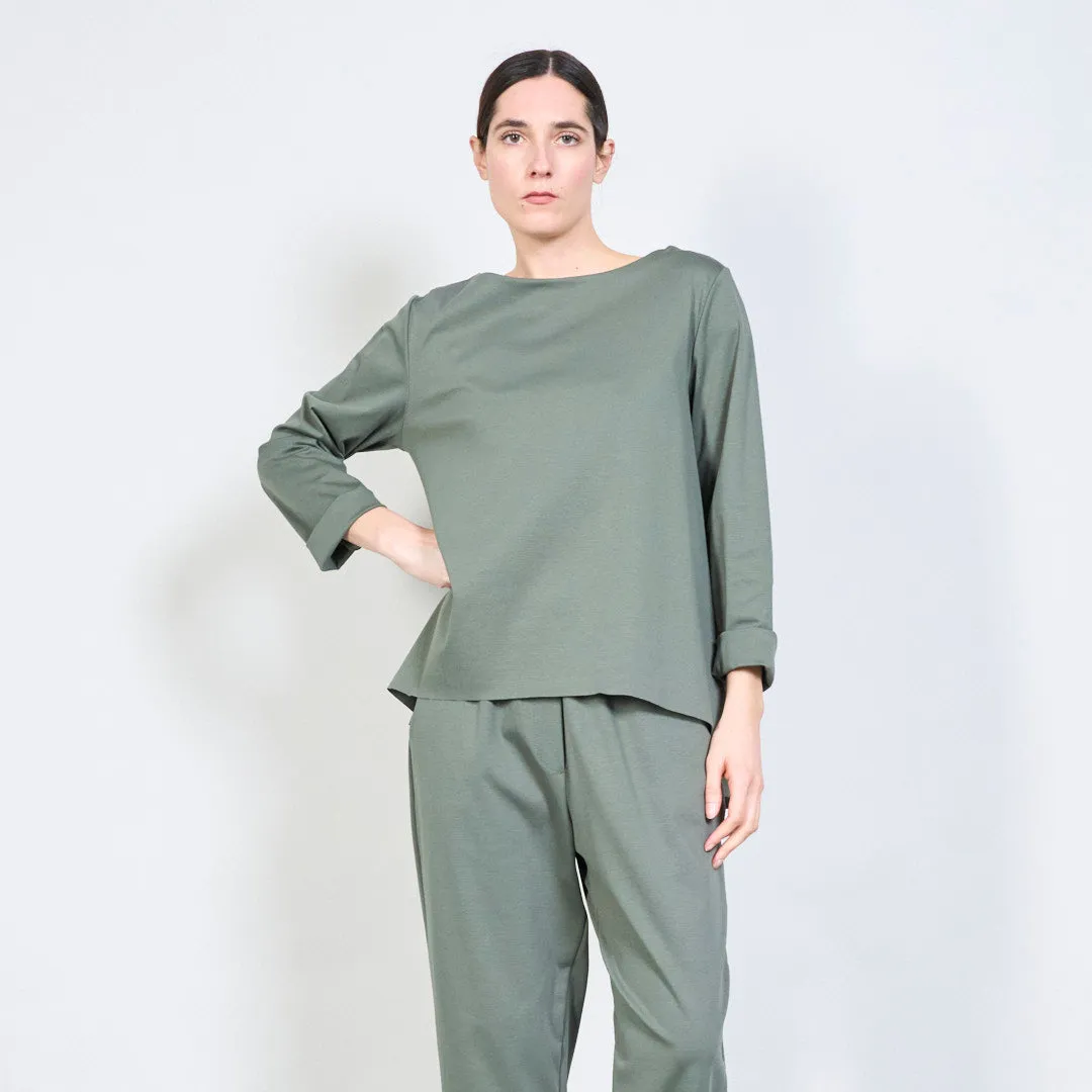 Relaxed boat neck top with rolled sleeves wholesale