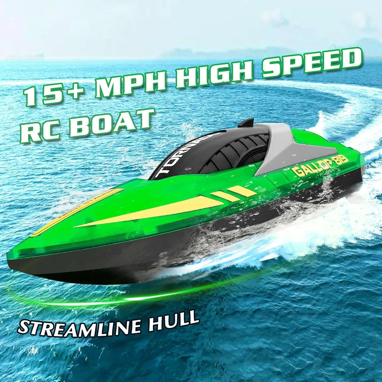 Remote Control Boat with LED Lights, 15  MPH Fast, 2.4GHz High Speed Racing RC Boats for Lakes,Pool Toys for Kids & Adults, Summer Water Toys Birthday Gifts for Boys（Green）