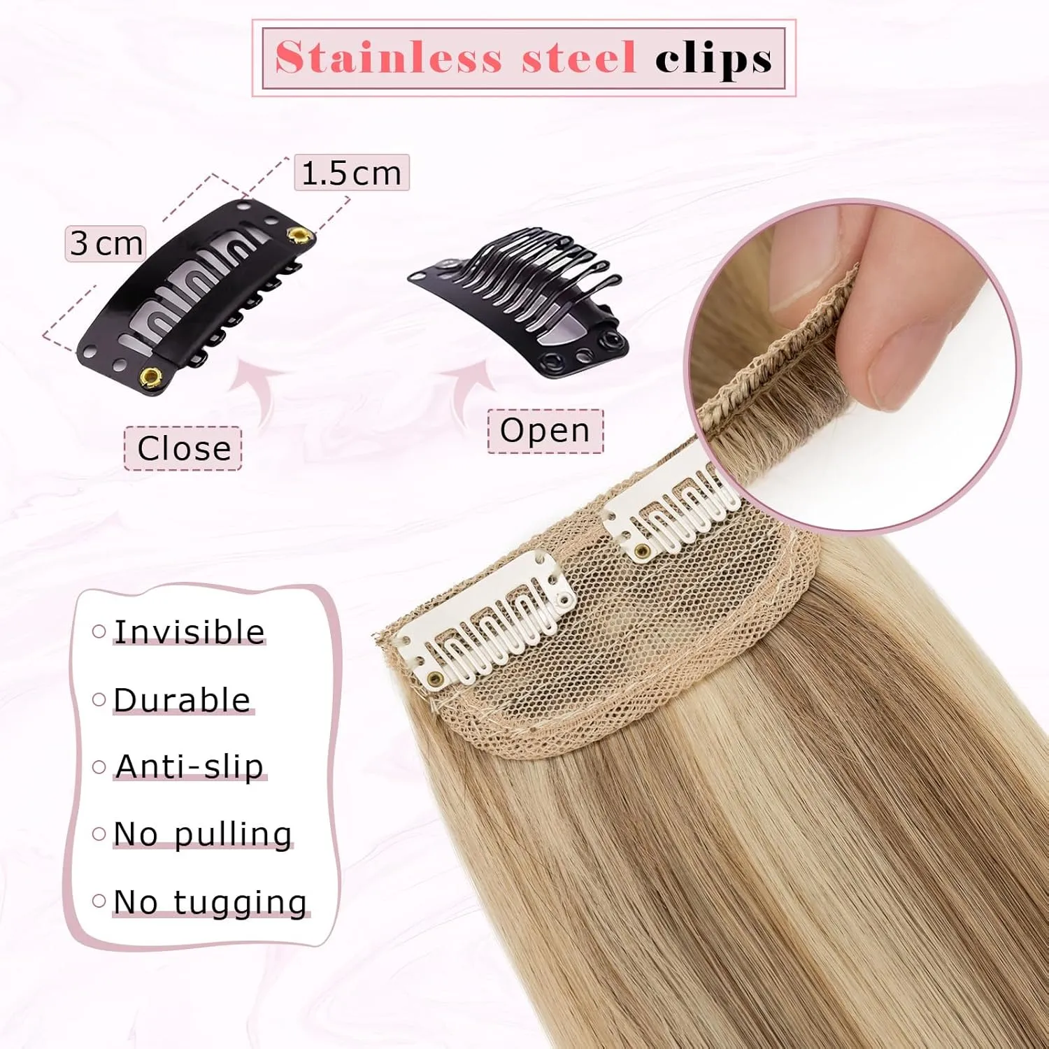 Rich Choices Clip in Short Hair Extensions 100% Real Remy Human Hair Invisible Mini HairPieces for Thinning Women and Men 6 Inch Medium Brown&Dark Blonde