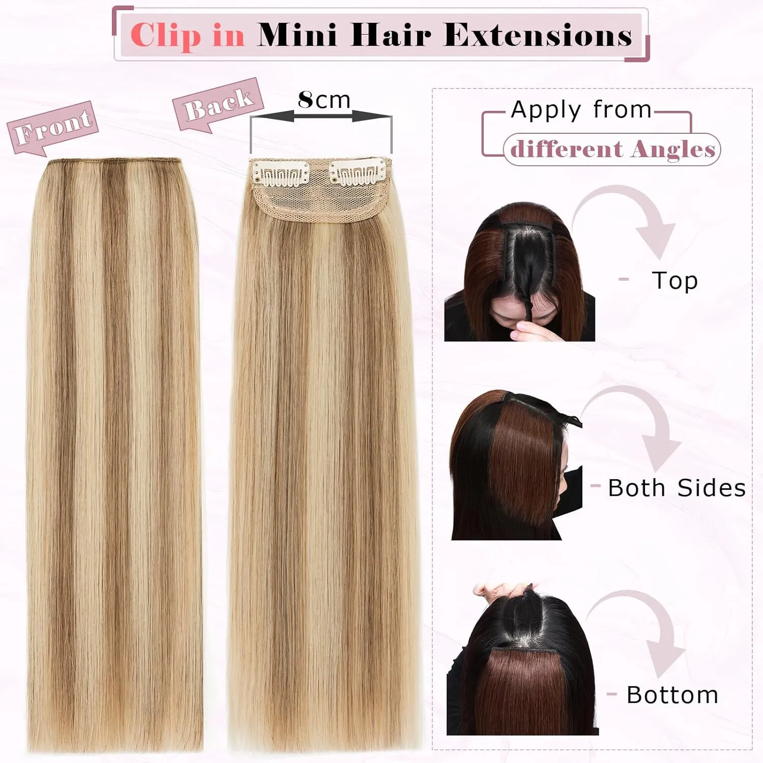 Rich Choices Clip in Short Hair Extensions 100% Real Remy Human Hair Invisible Mini HairPieces for Thinning Women and Men 6 Inch Medium Brown&Dark Blonde