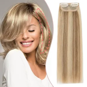 Rich Choices Clip in Short Hair Extensions 100% Real Remy Human Hair Invisible Mini HairPieces for Thinning Women and Men 6 Inch Medium Brown&Dark Blonde