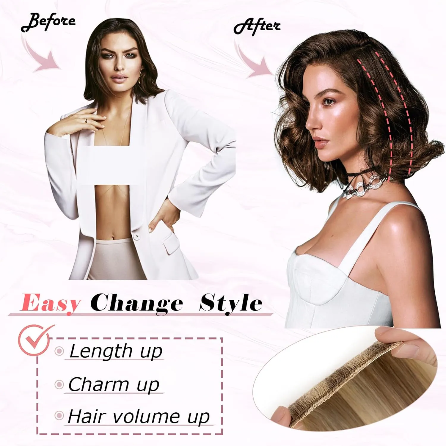 Rich Choices Clip in Short Hair Extensions 100% Real Remy Human Hair Invisible Mini HairPieces for Thinning Women and Men 6 Inch Medium Brown&Dark Blonde