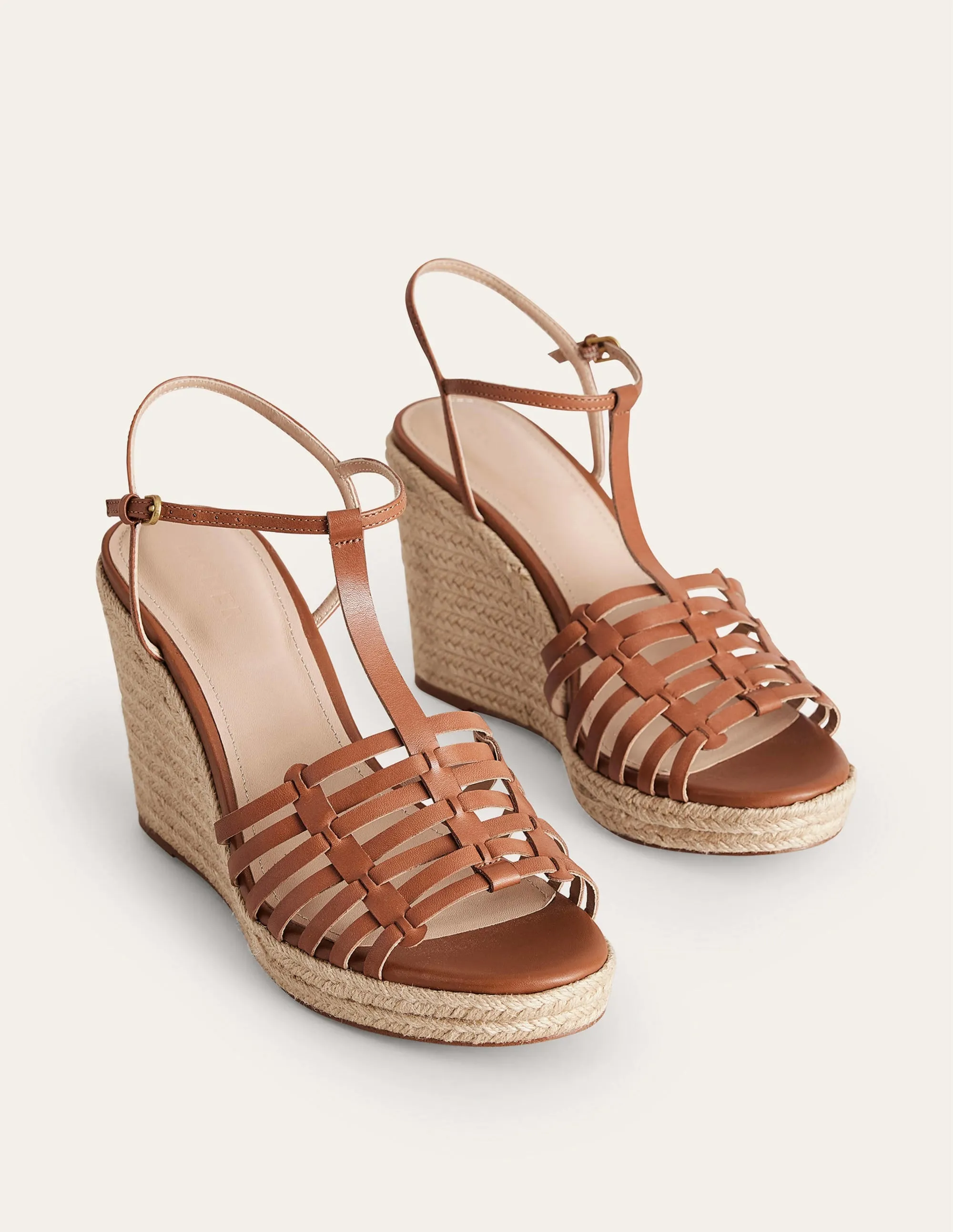 Riemchen-Espadrilles mit Keilabsatz-Hellbraun