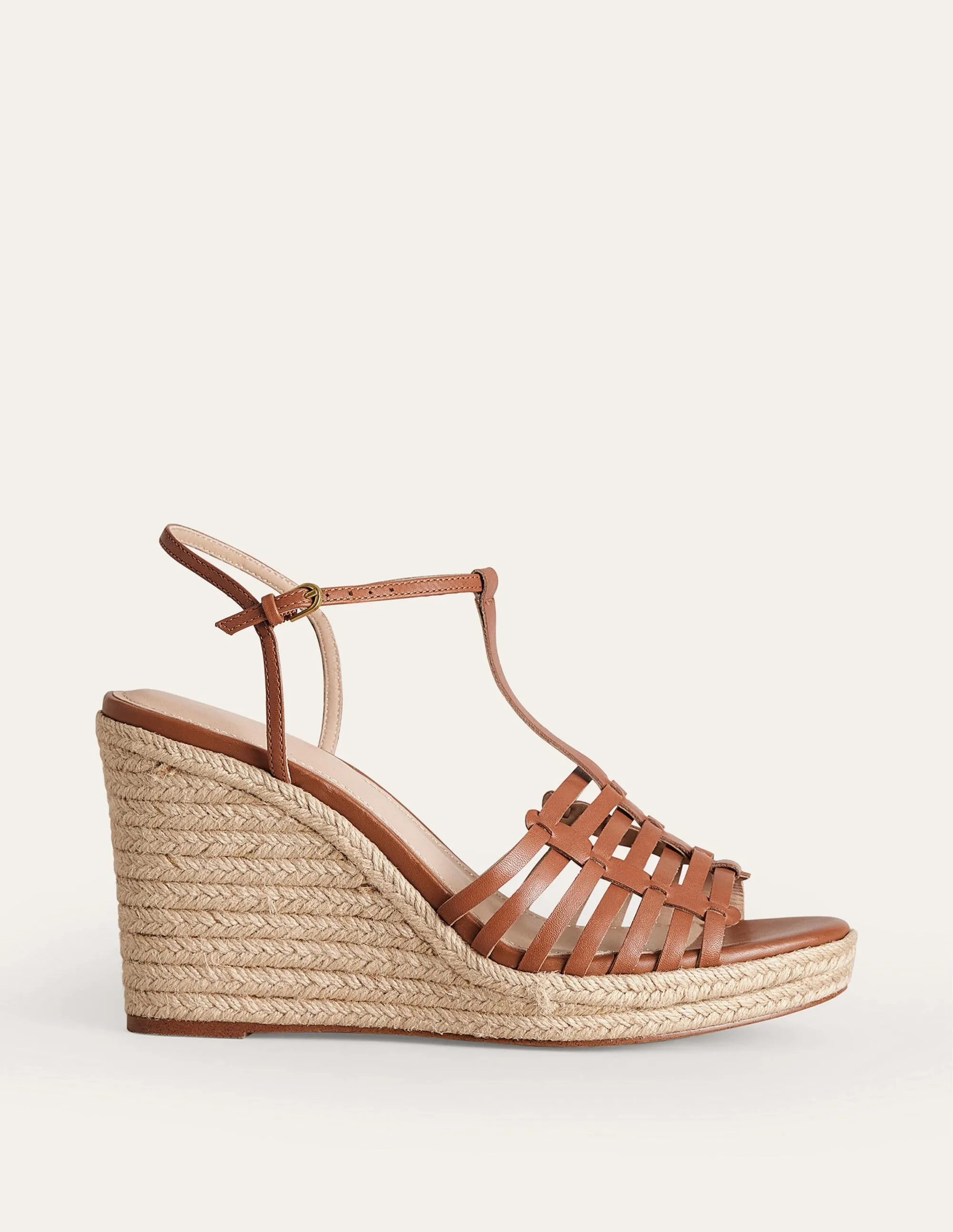 Riemchen-Espadrilles mit Keilabsatz-Hellbraun