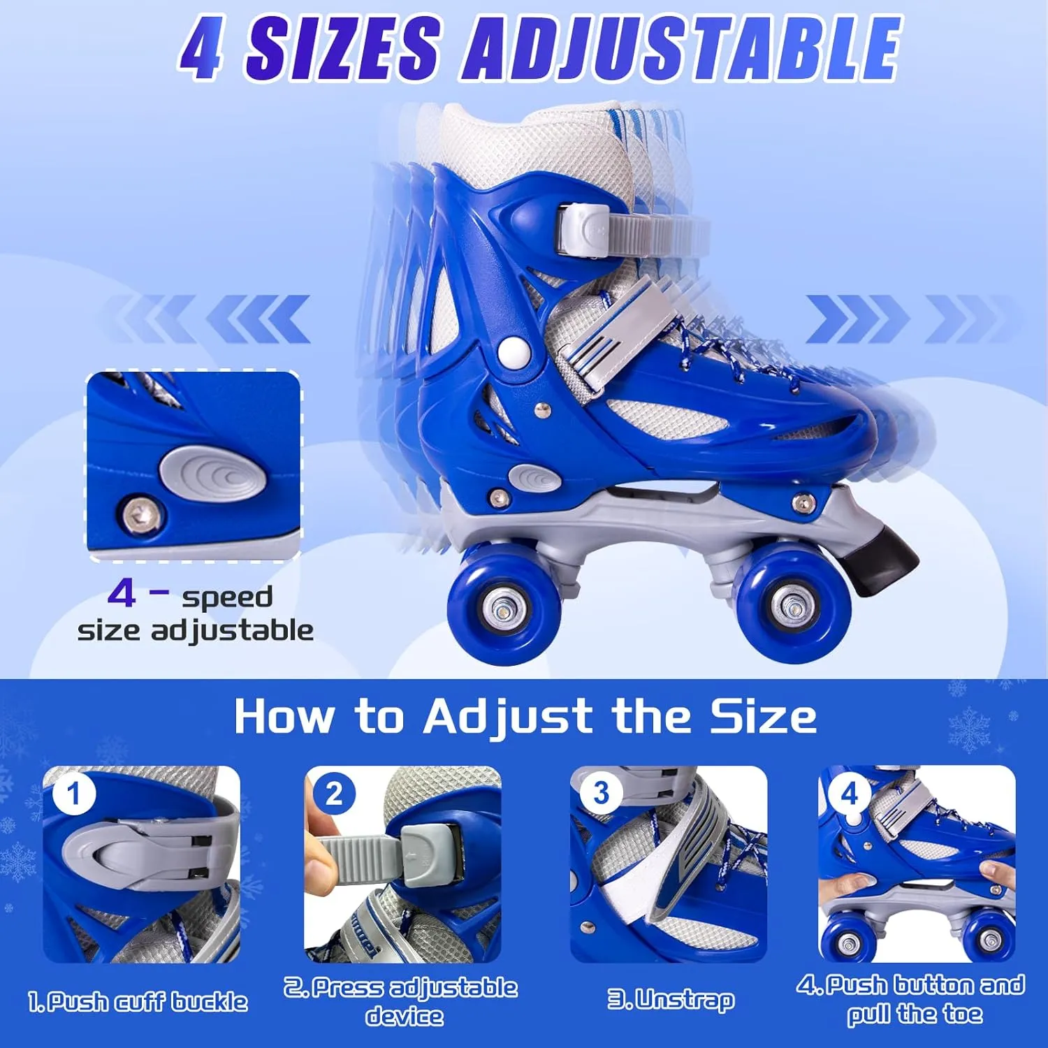 Roller Skates for Girls Age 3-12 | Rainbow Toddler Roller Skates for Kids Ages 3-5 | 4 Size Adjustable | Light Up Quad Roller Skates for Girls Boys Beginners