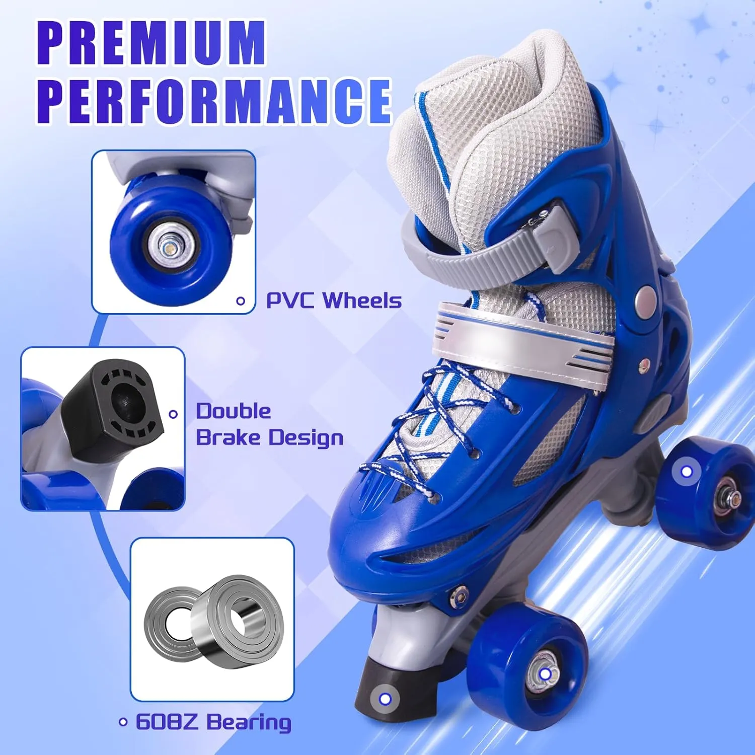 Roller Skates for Girls Age 3-12 | Rainbow Toddler Roller Skates for Kids Ages 3-5 | 4 Size Adjustable | Light Up Quad Roller Skates for Girls Boys Beginners