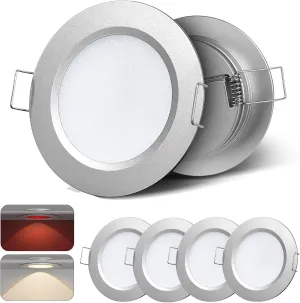 RV 3” Recessed Dual-Color LED Puck Light, Red Nightlight Downlight 12V,3W,High CRI 90 ,Perfect for Boat, Camper, Van, Trailer & Motorhome, 4Pack (Silver 3000K)