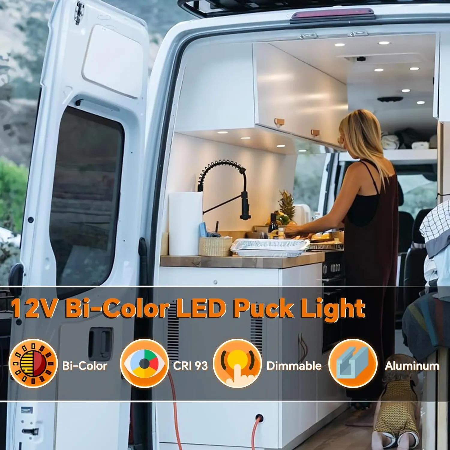 RV 3” Recessed Dual-Color LED Puck Light, Red Nightlight Downlight 12V,3W,High CRI 90 ,Perfect for Boat, Camper, Van, Trailer & Motorhome, 4Pack (Silver 3000K)