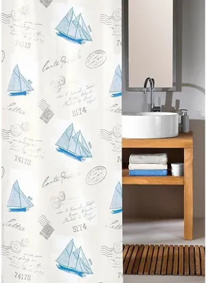 Sail Away Non Toxic PVC Free 100% Polyester Fabric Shower Curtain 70.9x78.7in [180x200cm] – Blue
