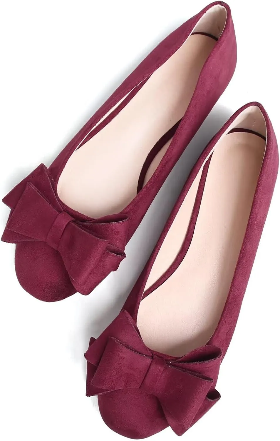 SAILING LU Women's Round Toe Ballerina Shoes Cute Bow Flats Comfortable Soft Suede Slip-ons Solid Color Office Lady Walking Loafers
