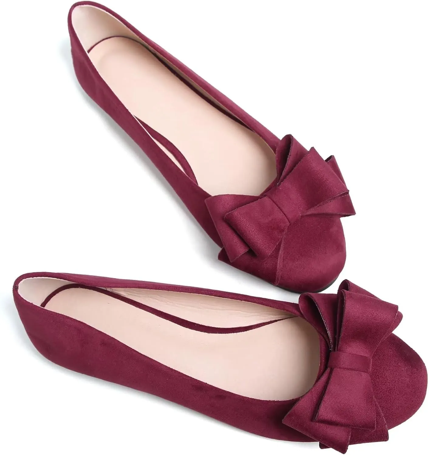 SAILING LU Women's Round Toe Ballerina Shoes Cute Bow Flats Comfortable Soft Suede Slip-ons Solid Color Office Lady Walking Loafers
