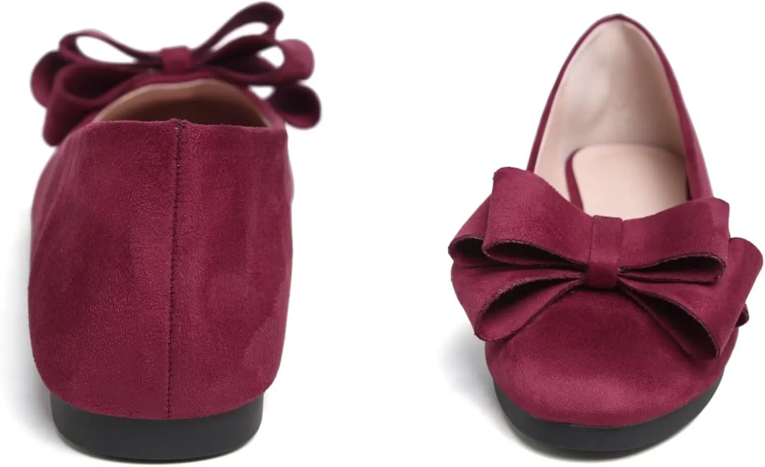 SAILING LU Women's Round Toe Ballerina Shoes Cute Bow Flats Comfortable Soft Suede Slip-ons Solid Color Office Lady Walking Loafers