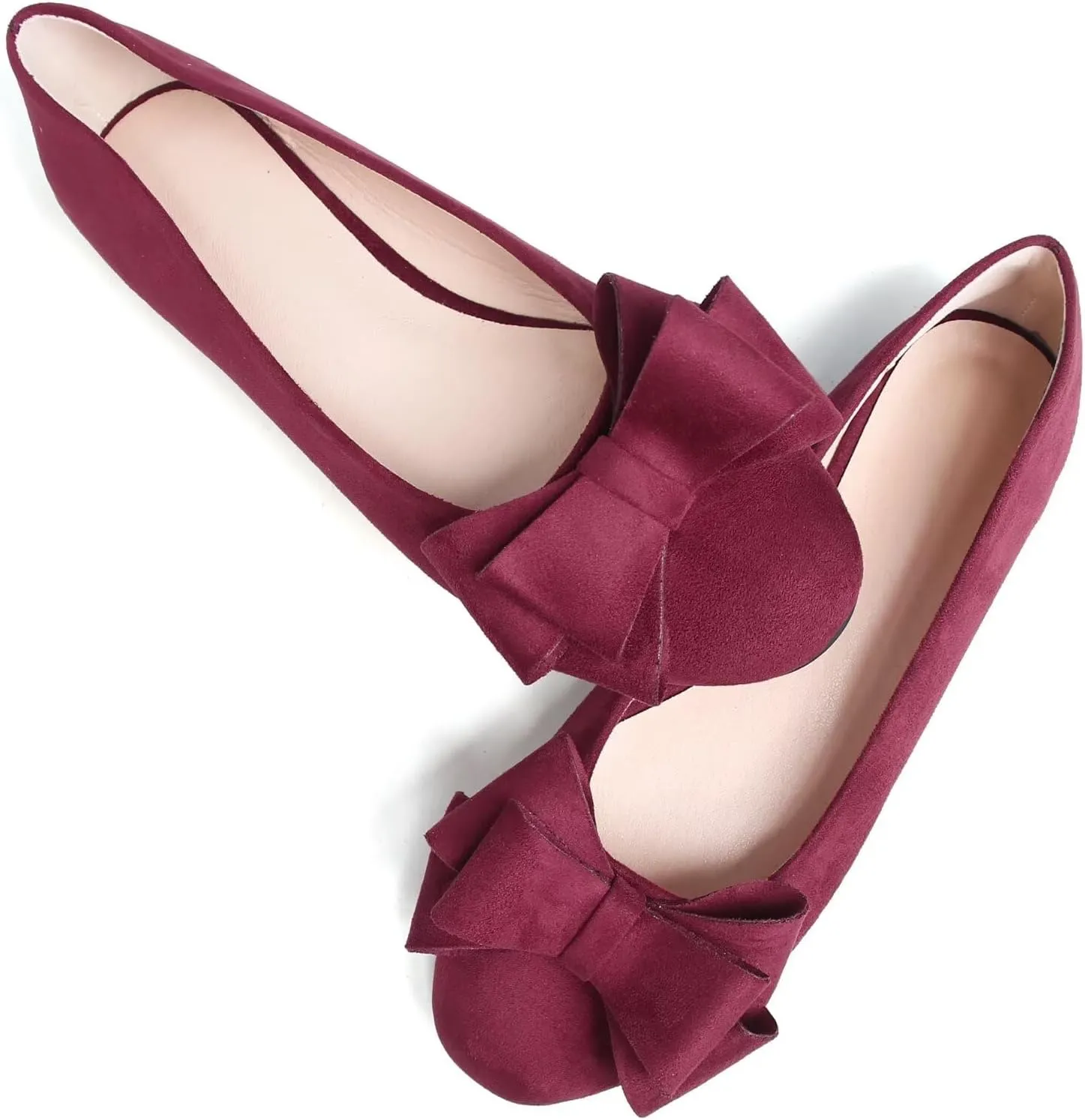 SAILING LU Women's Round Toe Ballerina Shoes Cute Bow Flats Comfortable Soft Suede Slip-ons Solid Color Office Lady Walking Loafers