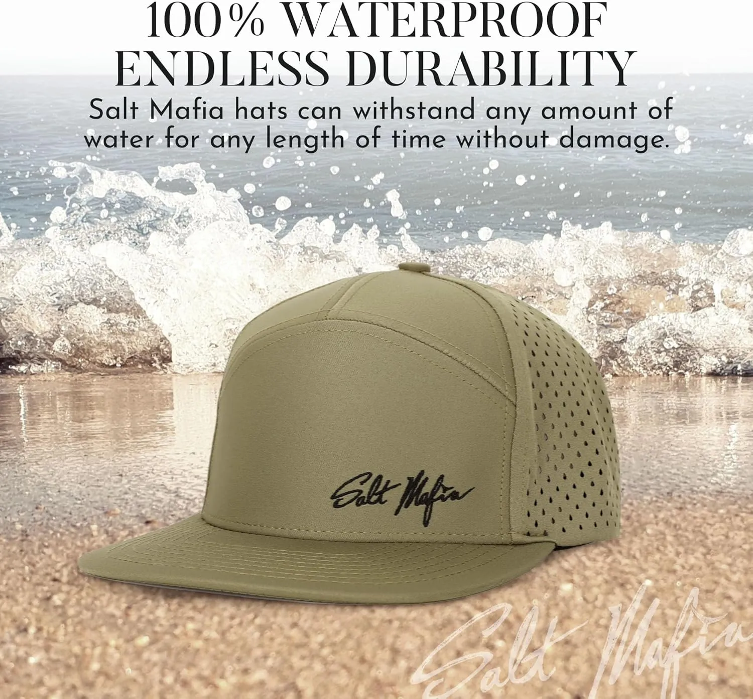 Salt Mafia Hats for Men - Waterproof Hats for Men, 7 Panel Flat Brim Surfer Hat