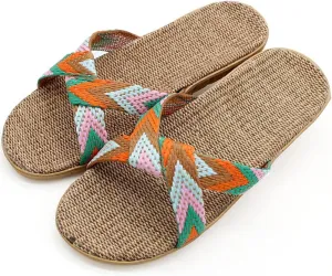 Sandals Cross Flax Slippers Home Shoes Linen Slippers Flats Women Slippers Shoes Silent Indoor Home Slipper-Blue_6_Us (Oranje 7 US)