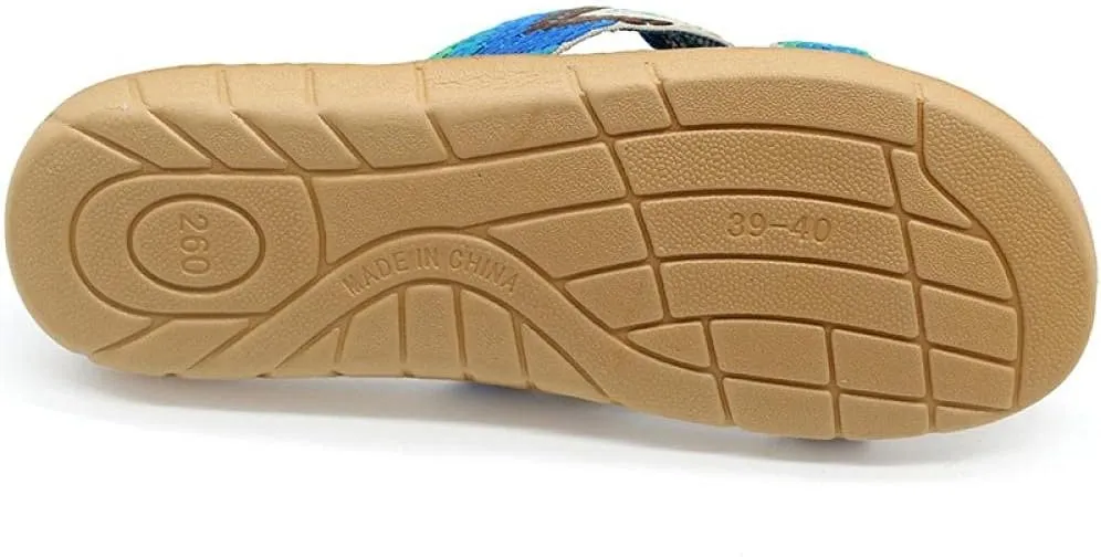 Sandals Cross Flax Slippers Home Shoes Linen Slippers Flats Women Slippers Shoes Silent Indoor Home Slipper-Blue_6_Us (Oranje 7 US)
