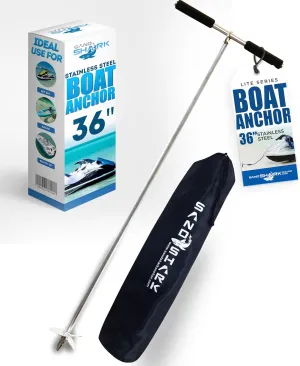 SandShark Lite Series Boat Anchor - Shallow Water Anchor Pole - Jet Ski Anchor, Kayak Anchor, Pontoon Boat Accessories for Beach and Sandbar - 316 Stainless Steel w/Handle and Padded Case