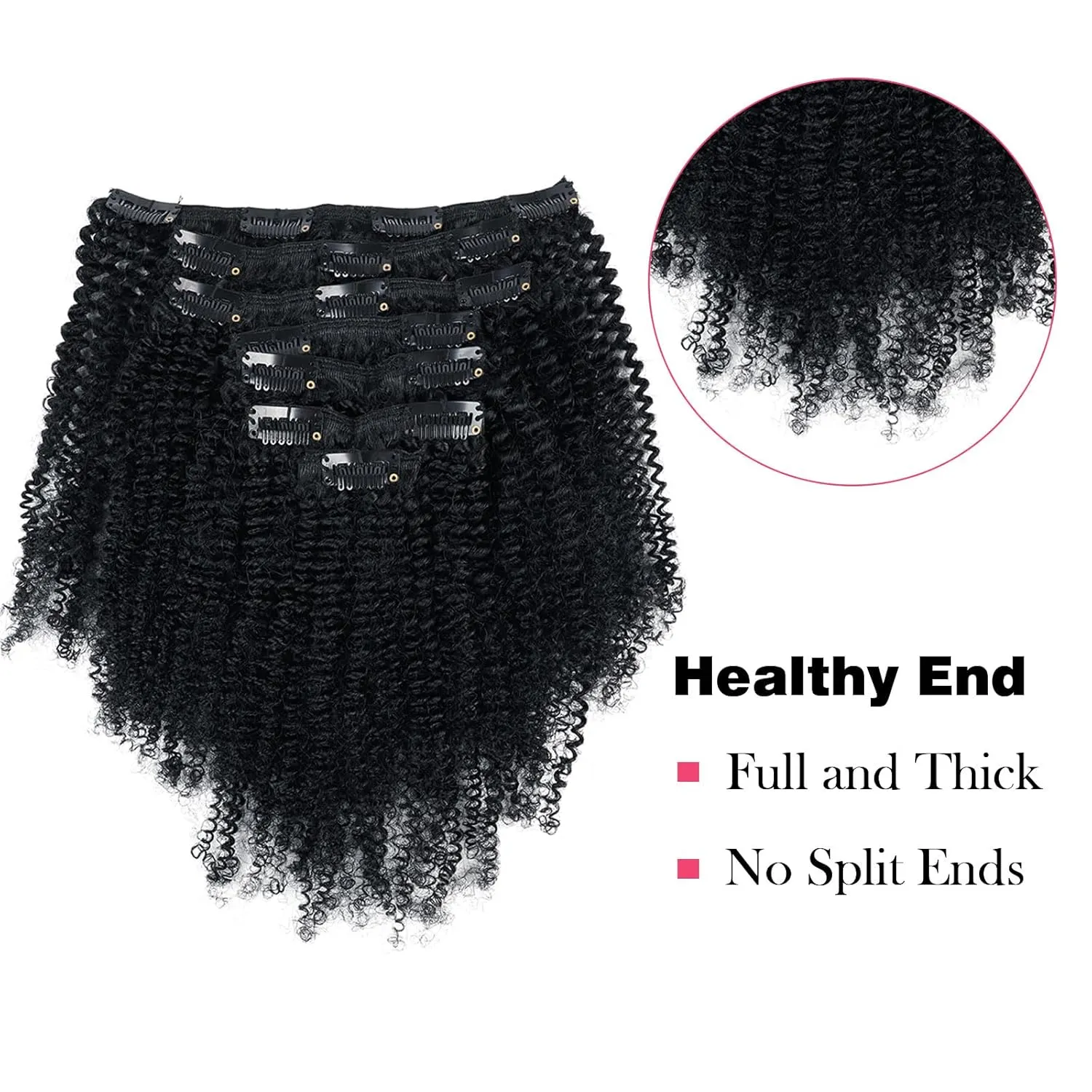 Sassina Afro Coily Clip ins Human Hair Extensions Double Wefts 4B 4C Afro Kinky Coily Clip ins for Black Women Jet Black Clip in Hair Extensions Human Hair Full Head 7 Pcs 120 Grams 14 Inch #1