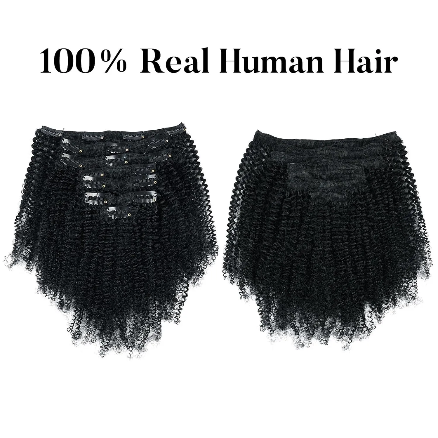 Sassina Afro Coily Clip ins Human Hair Extensions Double Wefts 4B 4C Afro Kinky Coily Clip ins for Black Women Jet Black Clip in Hair Extensions Human Hair Full Head 7 Pcs 120 Grams 14 Inch #1