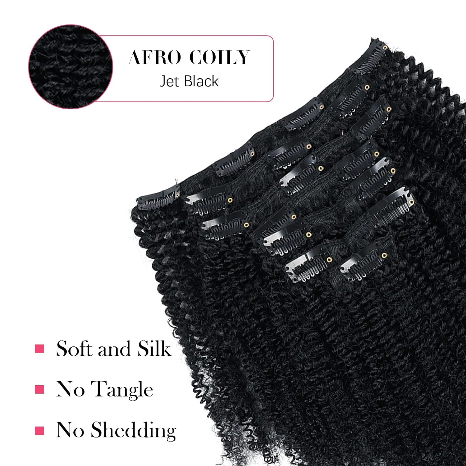 Sassina Afro Coily Clip ins Human Hair Extensions Double Wefts 4B 4C Afro Kinky Coily Clip ins for Black Women Jet Black Clip in Hair Extensions Human Hair Full Head 7 Pcs 120 Grams 14 Inch #1