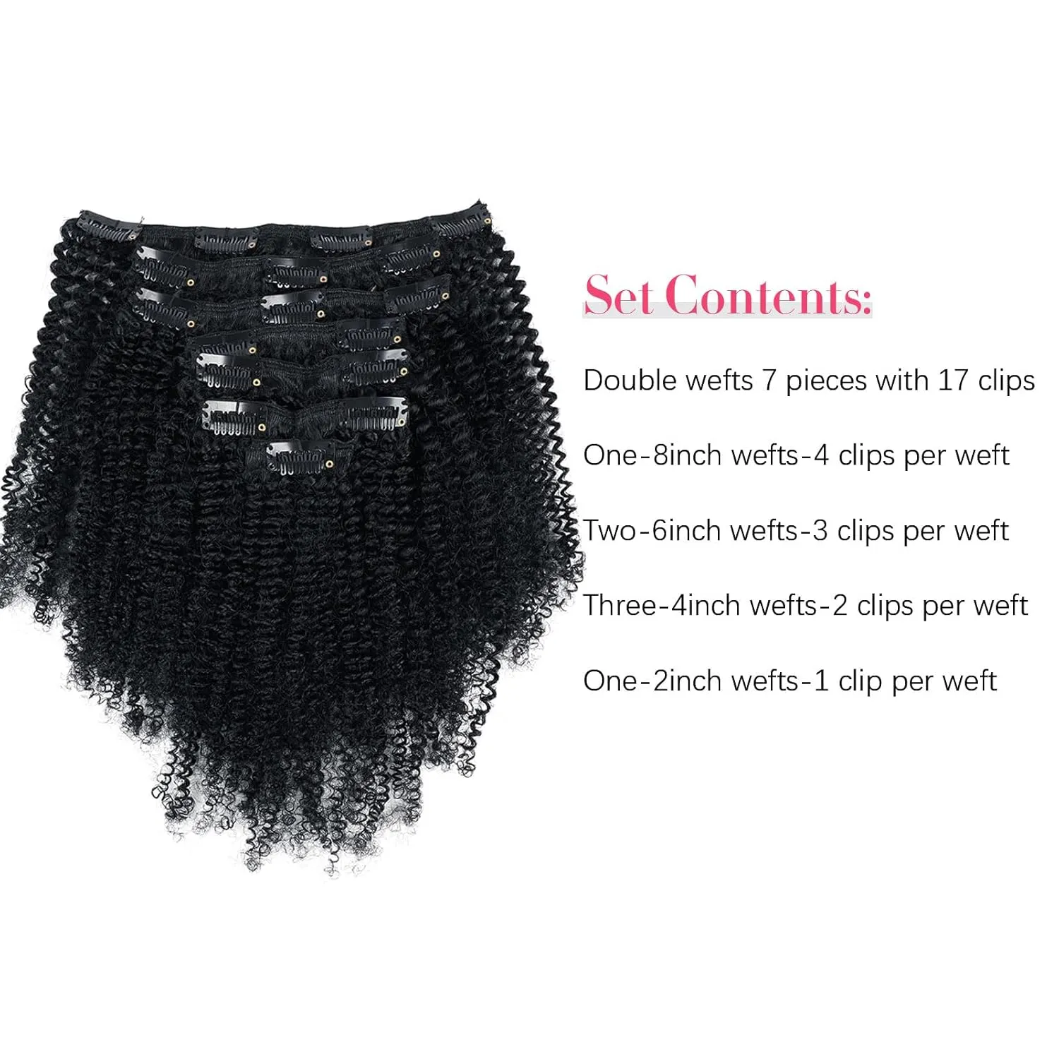 Sassina Afro Coily Clip ins Human Hair Extensions Double Wefts 4B 4C Afro Kinky Coily Clip ins for Black Women Jet Black Clip in Hair Extensions Human Hair Full Head 7 Pcs 120 Grams 14 Inch #1