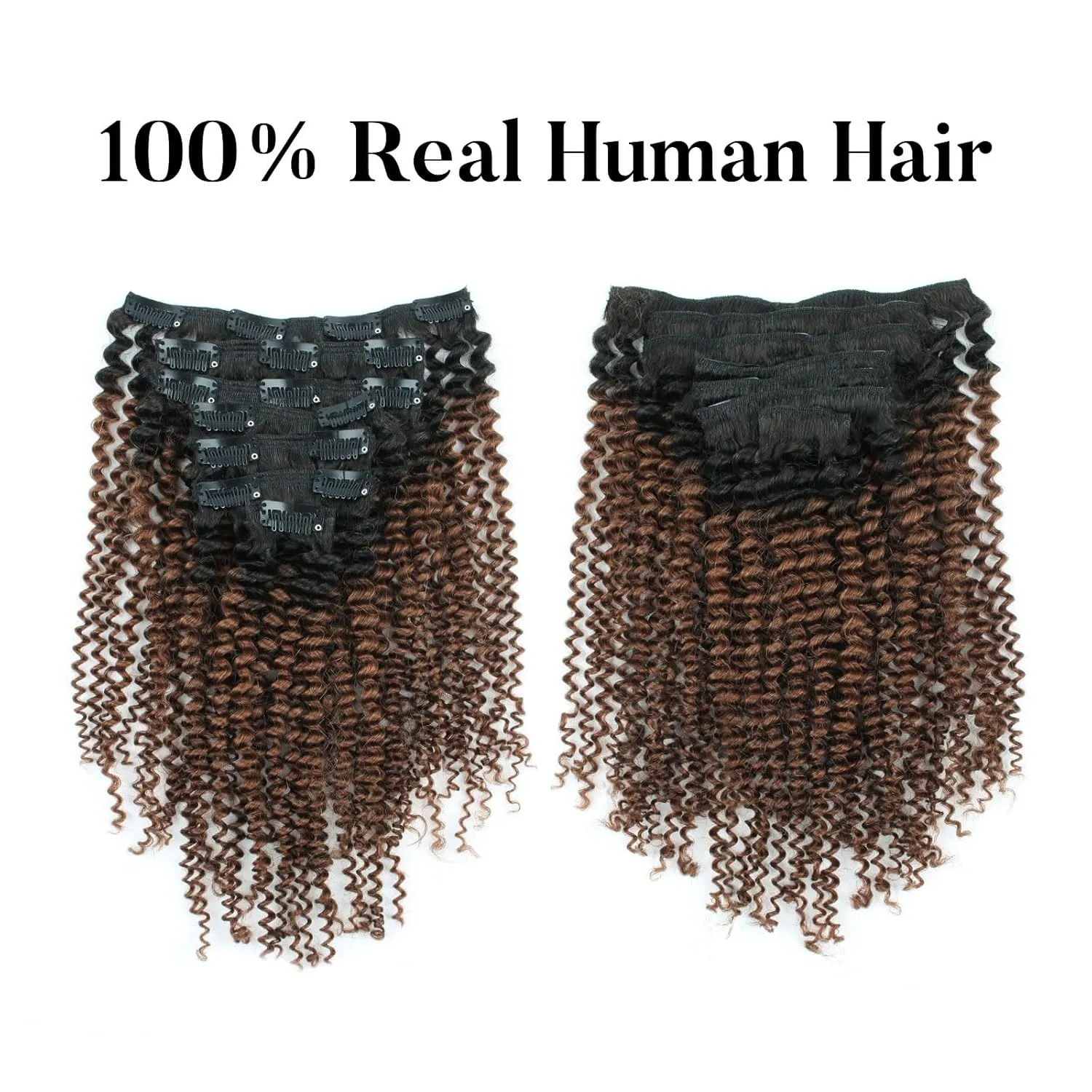 Sassina Ombre Kinky Curly Clip in Human Hair Extensions for African American Black Women Double Wefts 3C 4A Afro Kinky Curly Clip in 7Pcs-120G Ombre Natural Black Chocolate Brown TN4 14Inch