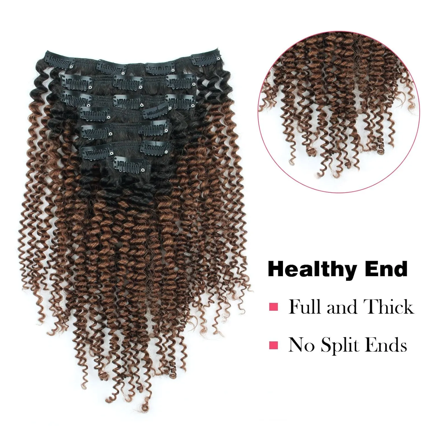 Sassina Ombre Kinky Curly Clip in Human Hair Extensions for African American Black Women Double Wefts 3C 4A Afro Kinky Curly Clip in 7Pcs-120G Ombre Natural Black Chocolate Brown TN4 14Inch