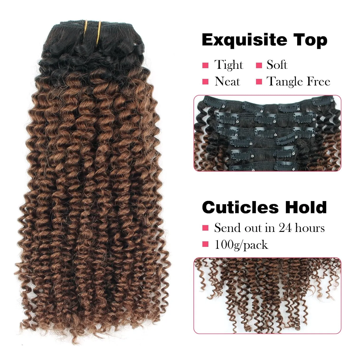 Sassina Ombre Kinky Curly Clip in Human Hair Extensions for African American Black Women Double Wefts 3C 4A Afro Kinky Curly Clip in 7Pcs-120G Ombre Natural Black Chocolate Brown TN4 14Inch