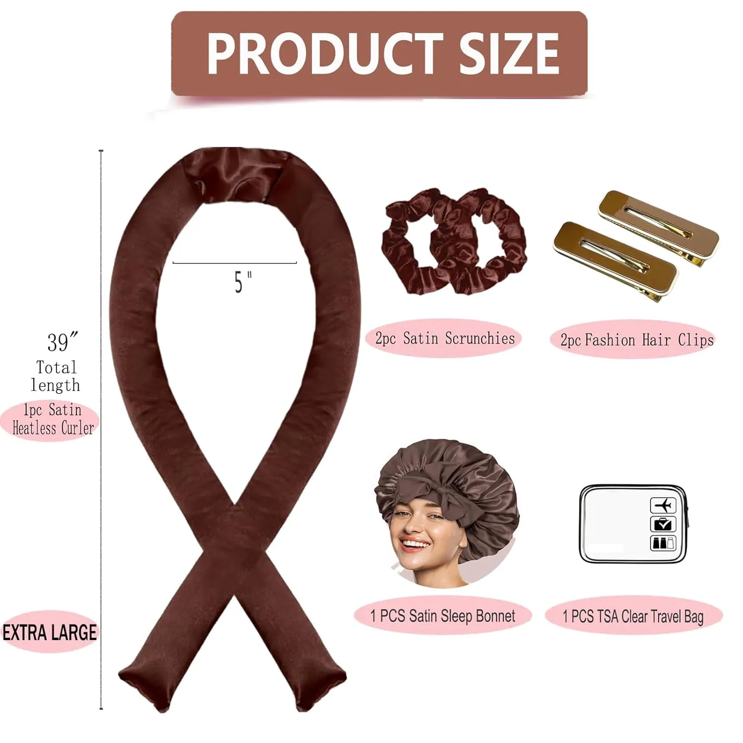 Satin XL Hair Rollers for Overnight Curls - Heatless Jumbo Curling Set With Headband and Rollers to Sleep In