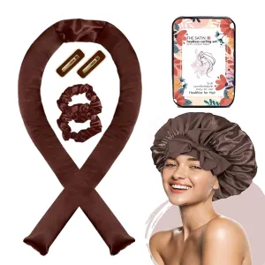 Satin XL Hair Rollers for Overnight Curls - Heatless Jumbo Curling Set With Headband and Rollers to Sleep In