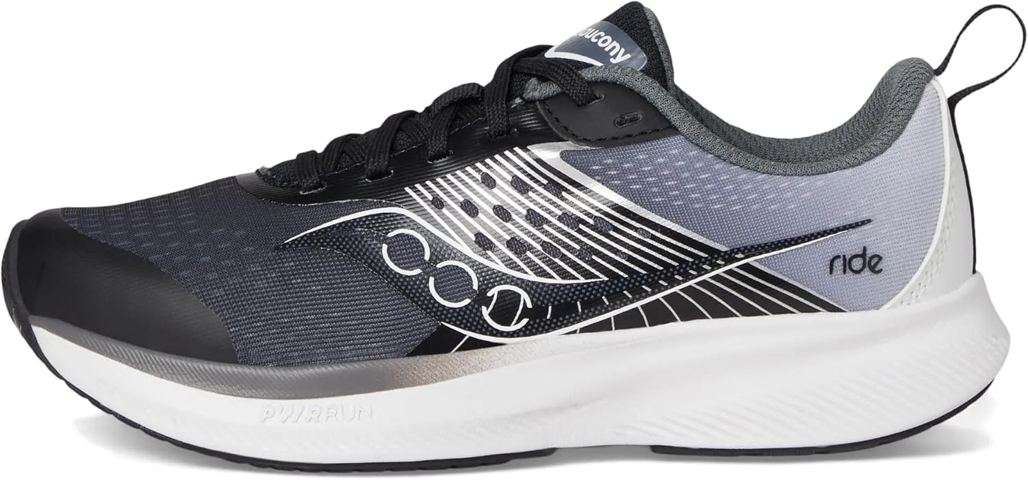 Saucony Ride Kidz Sneaker, Black/White, 2 US Unisex Big Kid