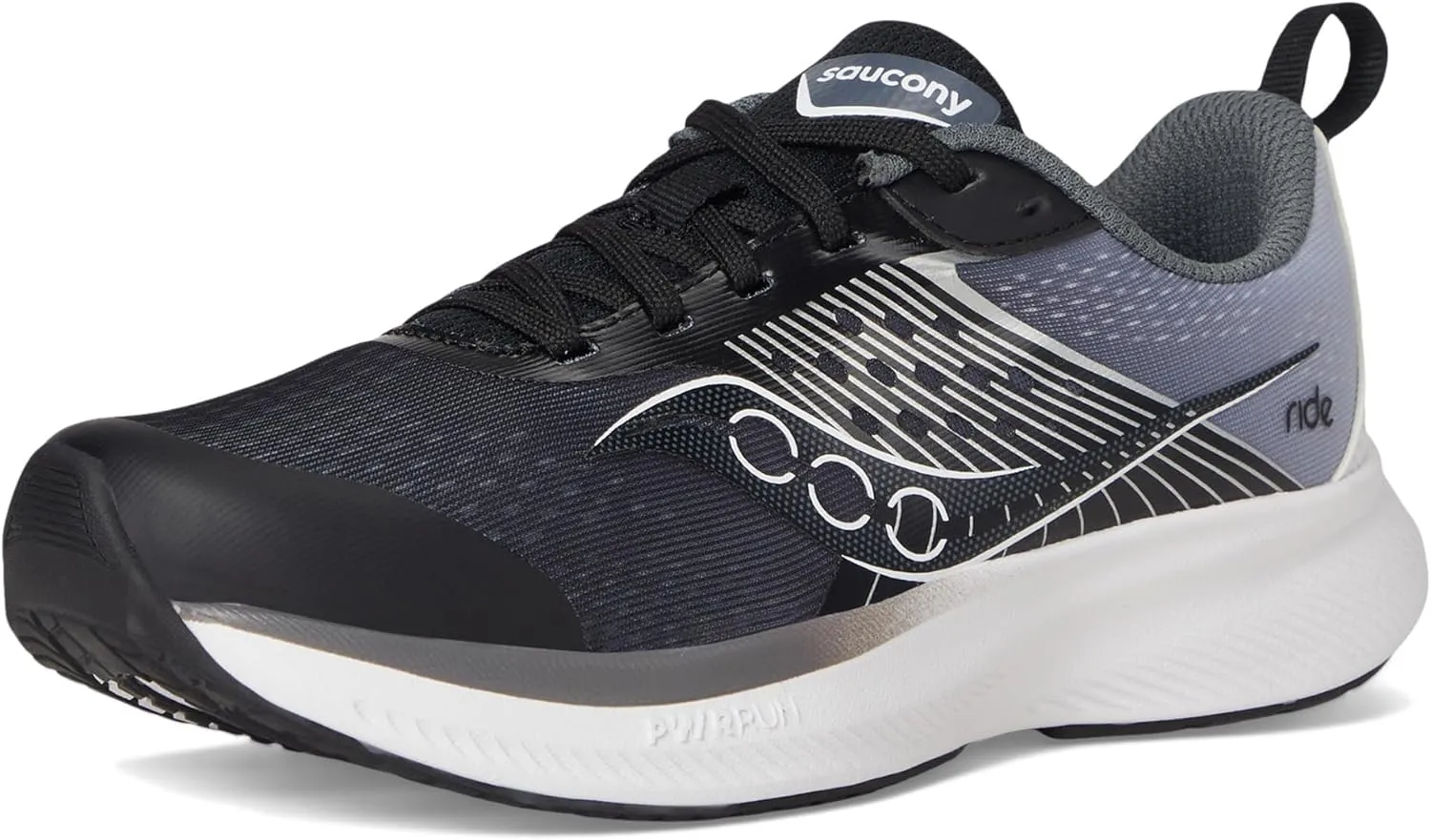 Saucony Ride Kidz Sneaker, Black/White, 2 US Unisex Big Kid
